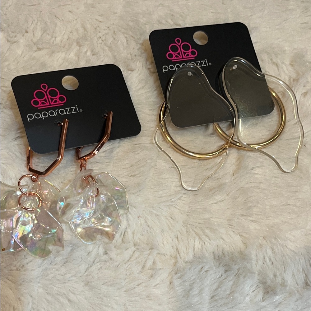 2 pairs Paparazzi Gold and Iridescent Hoop Earrings